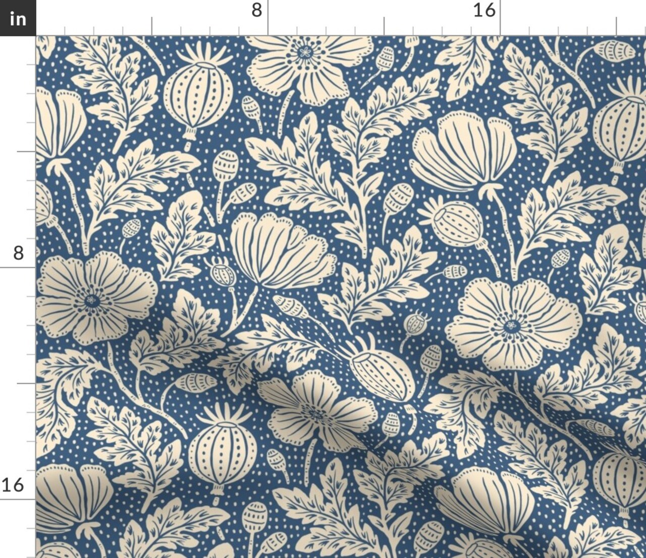 Vintage Floral Blue Botanical Garden Bloom Meadow Wildflower Custom Printed Fabric by Spoonflower Various Fabrics by the Yard or Fat Quarter
